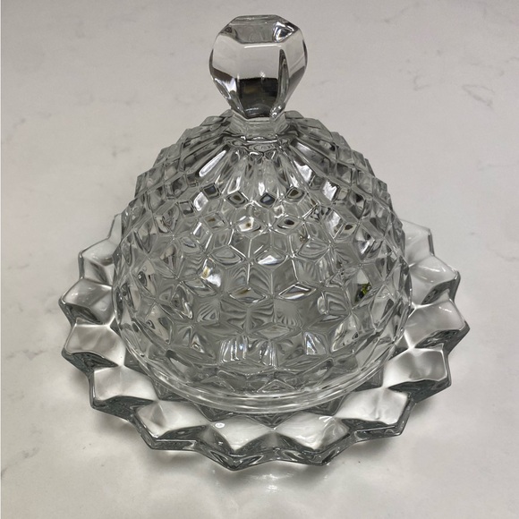 Vintage Cube/Cubist Fostoria American Clear Glass Round Dome Covered Butter Dish - Picture 2 of 13